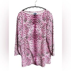 DG2 by Diane Gilman Pink Leopard Print Long Sleeve Blouse 2 Blouses
